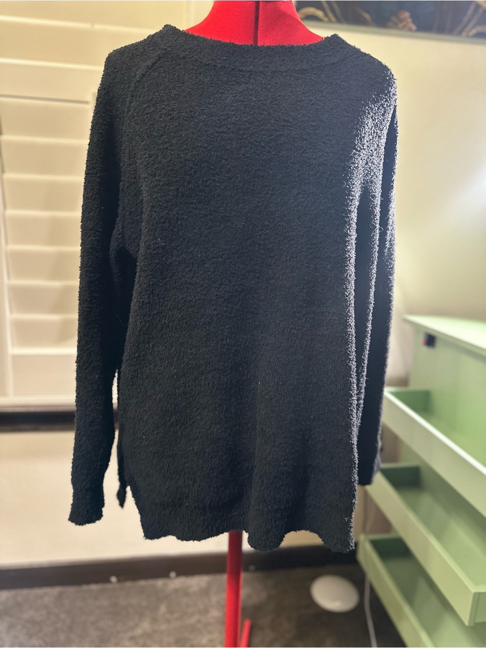 Women's Black Crewneck Textured Sweater